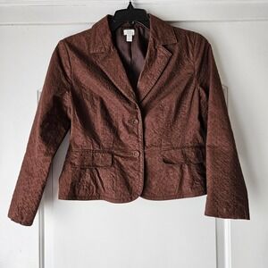 Apt 9 Blazer Size 14 Petite Y2K Chocolate Brown Eyelet Office Career Work Jacket